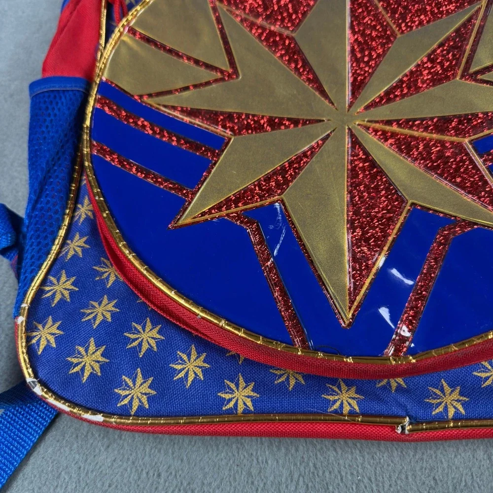 Marvel Captain‎ Marvel Backpack Red Blue Gold Star Glitter School Bag
